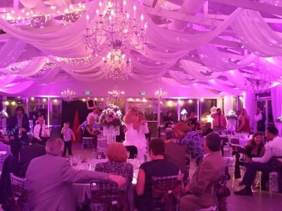 Michael Anthony Productions Elegant Customized Lighting Purple Lighted Vintage Wedding Saxon Manor Brooksville FL Wedding Up Lighting